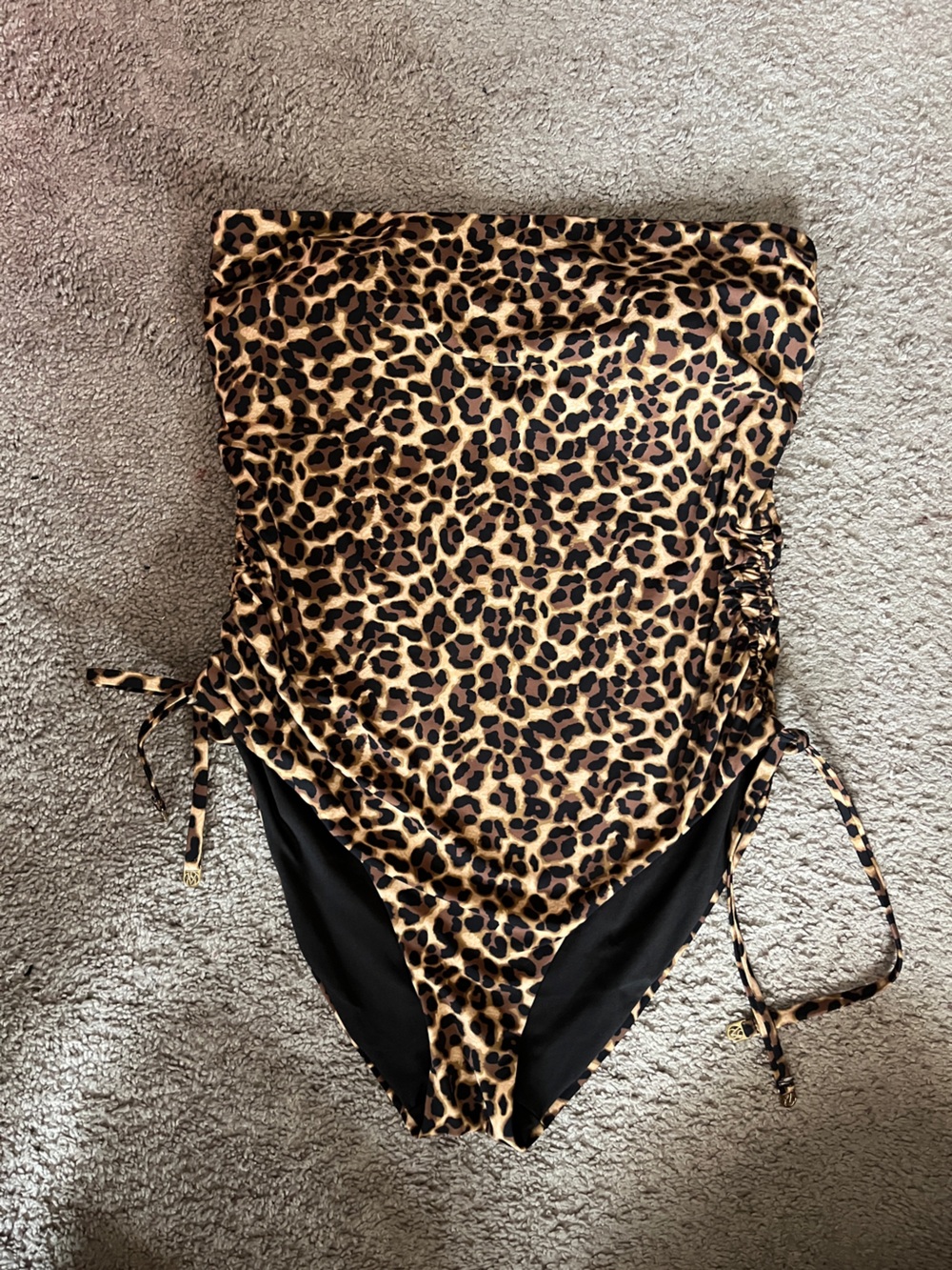 Leopard Print One Piece Bathing Suit with Black and Leopard Accents